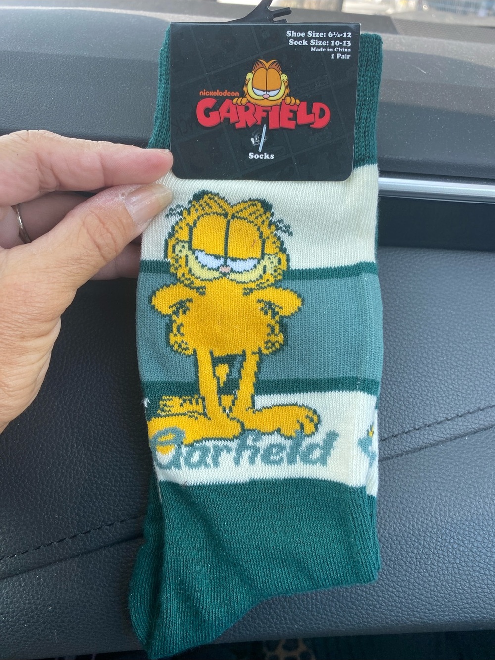 Garfield Men's Crew Socks in Green and Yellow - Official Nickelodeon